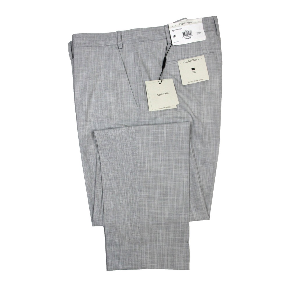 Calvin Klein Jace Dress Pants Mens 40x32 Light Grey Slim Fit Flat Front Stretch